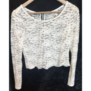 L8ter Y2K Womens  Sheer Floral Lace Crop Top Size S Feminine Dainty Coquette